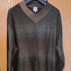 Geoffrey Beene Mens Coffee Striped V Neck Sweater